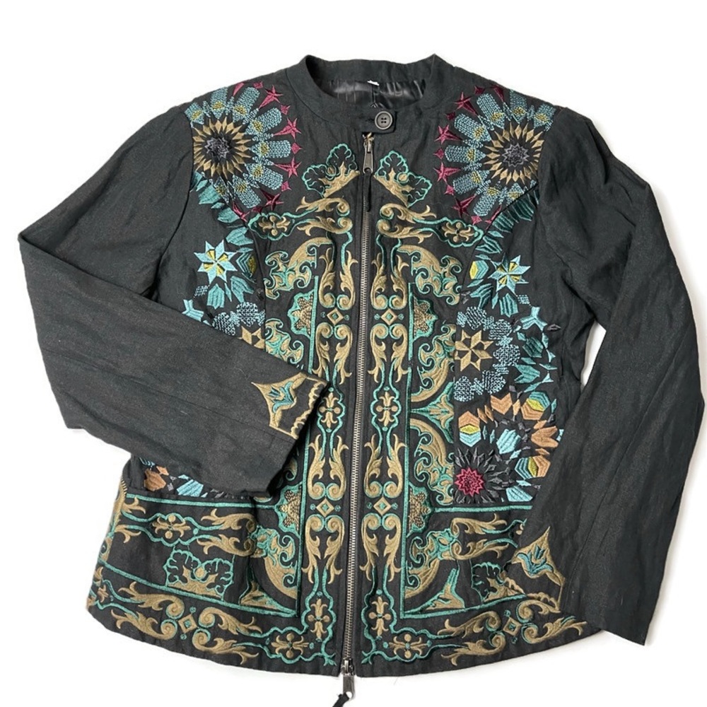 BIYA Johnny Was Embroidered Moto Jacket